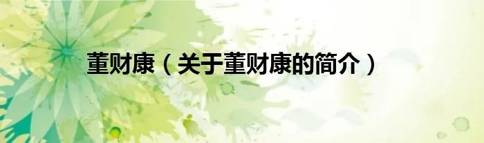 董财康（关于董财康的简介）