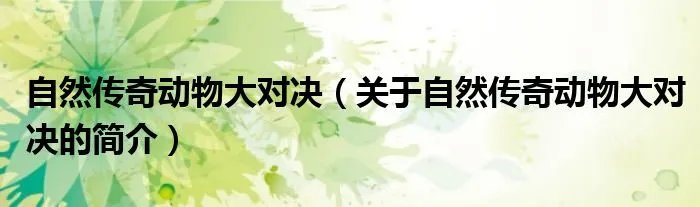 自然传奇动物大对决（关于自然传奇动物大对决的简介）