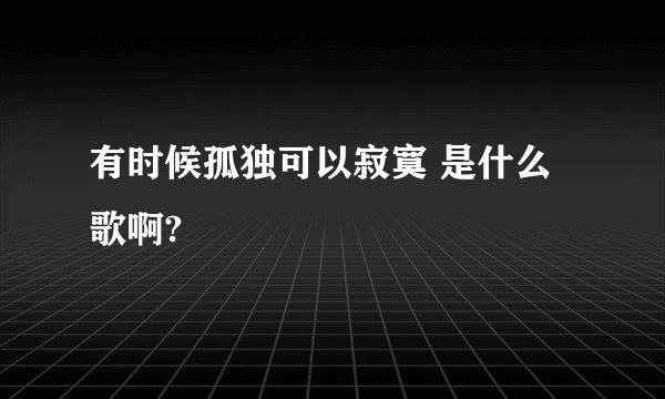 有时候孤独可以寂寞 是什么歌啊?