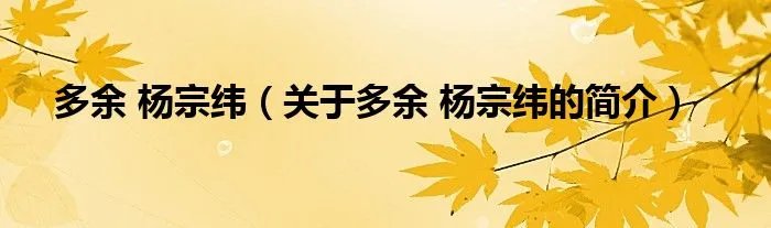 多余 杨宗纬（关于多余 杨宗纬的简介）