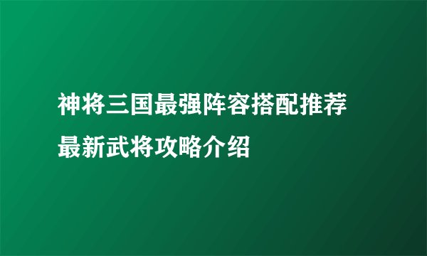 神将三国最强阵容搭配推荐 最新武将攻略介绍