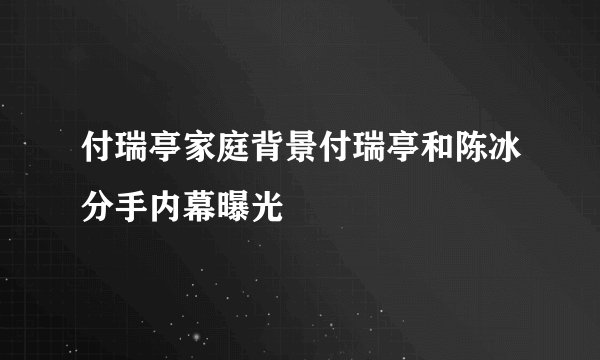 付瑞亭家庭背景付瑞亭和陈冰分手内幕曝光