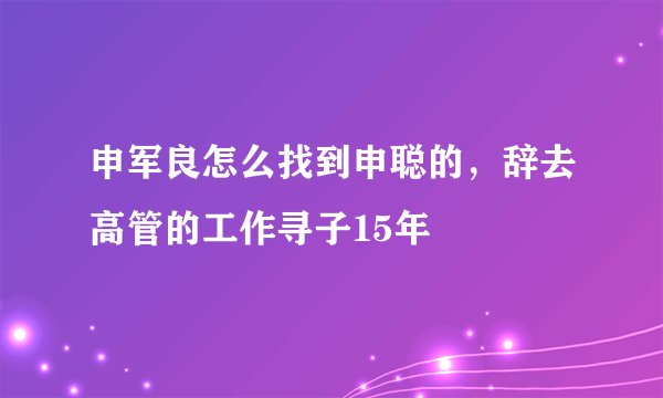 申军良怎么找到申聪的,辞去高管的工作寻子15年