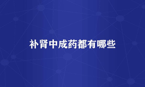补肾中成药都有哪些