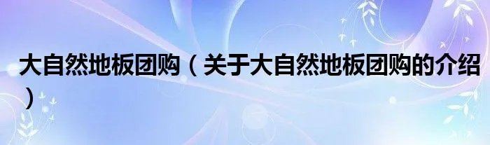 大自然地板团购（关于大自然地板团购的介绍）