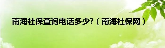 南海社保查询电话多少?（南海社保网）