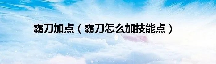 霸刀加点（霸刀怎么加技能点）