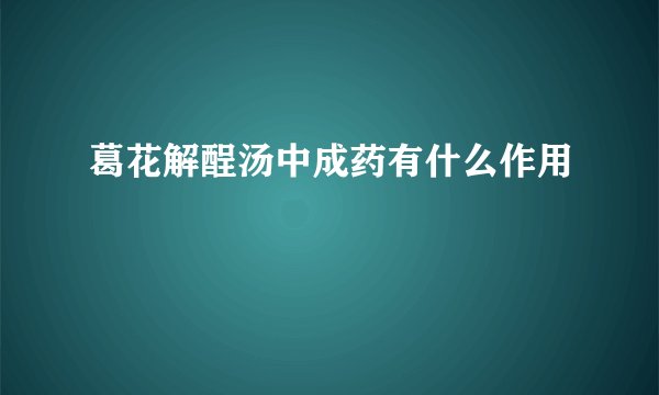 葛花解酲汤中成药有什么作用