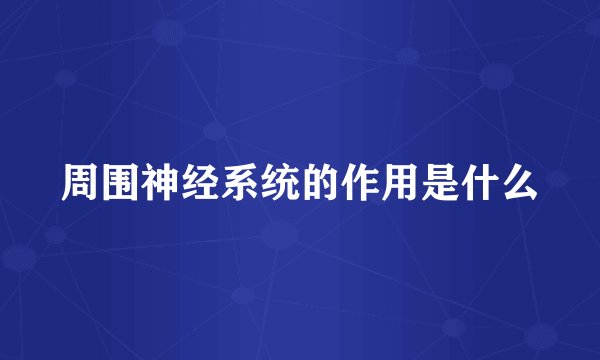 周围神经系统的作用是什么