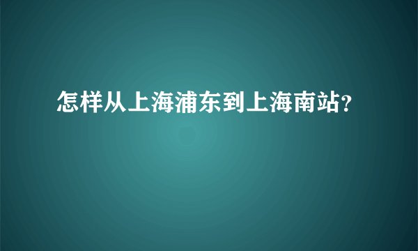 怎样从上海浦东到上海南站？