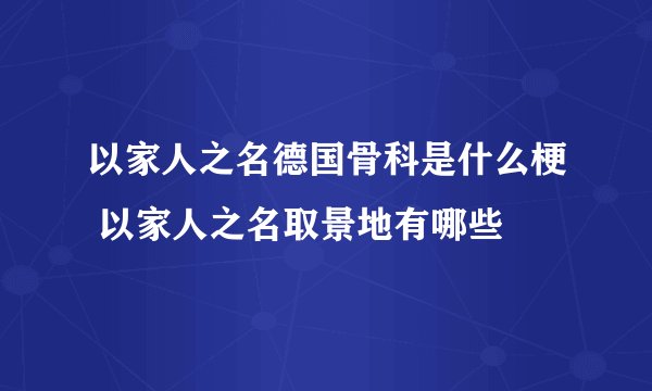 以家人之名德国骨科是什么梗 以家人之名取景地有哪些
