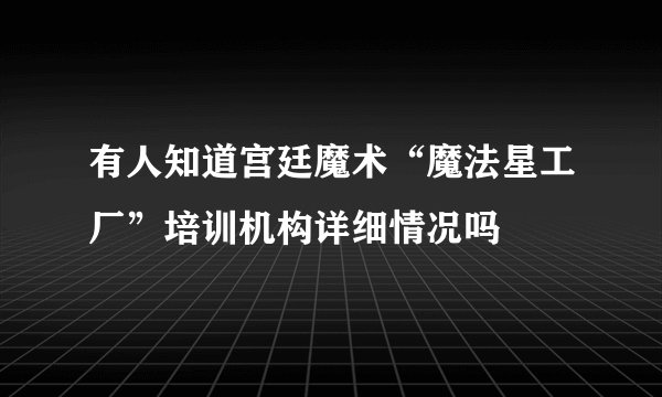 有人知道宫廷魔术“魔法星工厂”培训机构详细情况吗