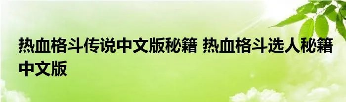 热血格斗传说中文版秘籍 热血格斗选人秘籍中文版